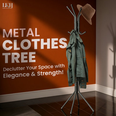 Grey -  3 Tier Coat / Clothes Stand With 12 Hooks