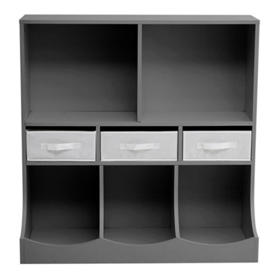 Grey 3 Tier Kids Toy Storage Boxes Open Style Child Toy Organizer Cabinet with 3 Drawer
