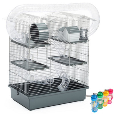 Grey 3 Tier Large Hamster Cage With Slide Tubes Wheel Tunnel Water Bottle Ideal For Animals