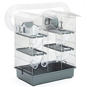 Grey 3-Tier Large Hamster Cage With Slide Tubes Wheel Tunnel Water Bottle - Ideal For Animals like Hamster Mouse Gerbil & Rodents