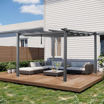 Grey 3 X 3 M Metal Foldable Pergola with Retractable Roof