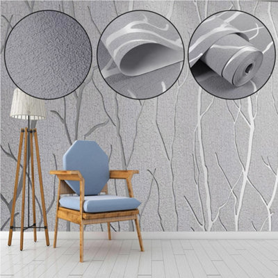 Grey 3D Silver Striped Wallpaper Irregular Patterned Non Woven Wallpaper Roll 5m²