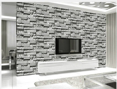 Grey 3D Stone Effect Wallpaper DIY Fabric Wallcovering for Home Bedroom ...