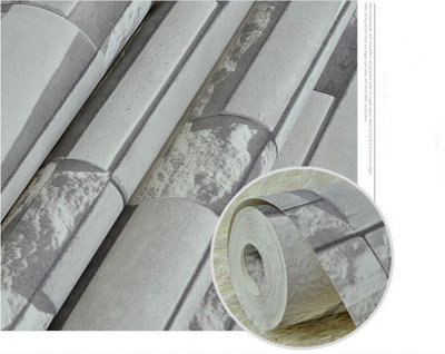 Grey 3D Stone Effect Wallpaper DIY Fabric Wallcovering for Home Bedroom 950 cm