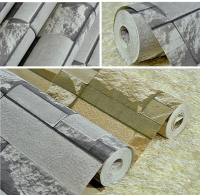 Grey 3D Stone Effect Wallpaper DIY Fabric Wallcovering for Home Bedroom 950 cm