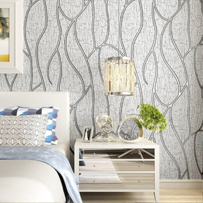 Grey 3D Striped Patterned Wallpaper No Woven Wall Paper Roll 5m²