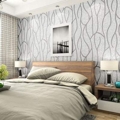 Grey 3D Striped Patterned Wallpaper No Woven Wall Paper Roll 5m²
