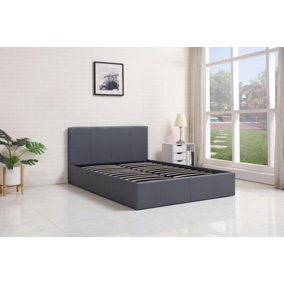 Grey 3ft Single Side Lift Ottoman Storage Bed Gas Lift Leather Bed Frame