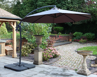 Grey 3m Deluxe Pedal Operated Rotational Cantilever Powder Coated Parasol with Cross Stand