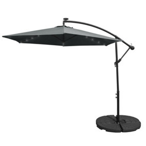Grey 3m LED Cantilever Parasol With Fan Base