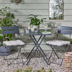Grey 3pc Metal Square 2 Seater Folding Patio Set Indoor Furniture Dining Table & Chairs Set Bistro Set