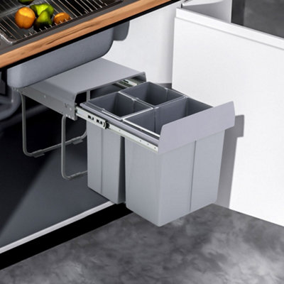 Grey 40L Cabinet Integrated Pull Out Kitchen Waste Bin Under Counter ...