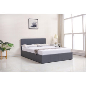 Grey 4ft Small Double Side Lift Ottoman Storage Bed Gas Lift Leather Bed Frame
