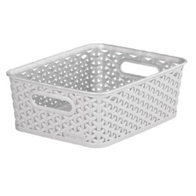 Grey 4L Curver Plastic Rattan Storage Basket Shelf Tray 25.5 x 19.5cm