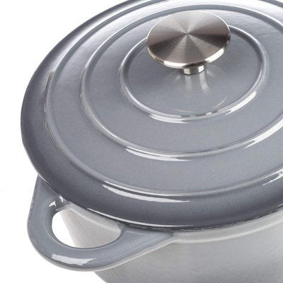 Grey 5.2L Round Cast Iron Casserole Oven Roasting Dish - Induction & Gas Safe Dutch - with Lid