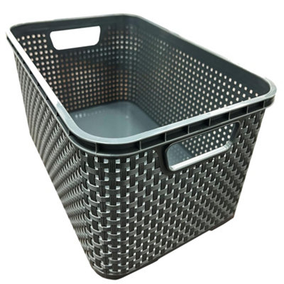 Grey 5 Drawer Stylish Rattan Effect Storage Tower Commode Baskets For Home & Office - 3