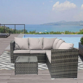 Grey 5-Seater Rattan Corner Sofa Furniture Set