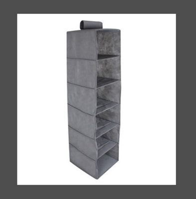 Grey 6 Tier Hanging Wardrobe Storage Shelves Fabric Storage Box