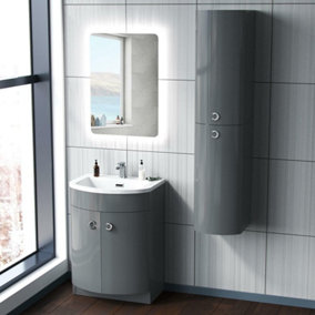 Grey 600mm Freestanding Basin Sink Vanity Unit + Wall Bathroom Storage Dene