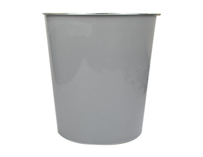 Grey 6L 23cm Plain Plastic Waste Paper Bin Metallic Rim Room Kitchen Bathroom Office