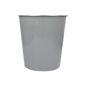 Grey 6L 23cm Plain Plastic Waste Paper Bin Metallic Rim Room Kitchen Bathroom Office