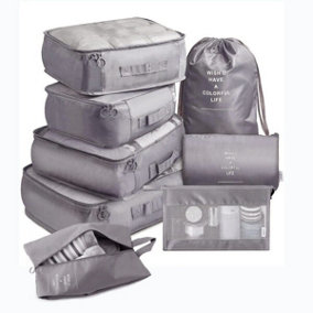 Grey 8 Piece Portable Travel Luggage Set