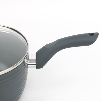 Grey 8 Piece Ribbed Cookware Set Non Stick Induction Pans Saucepans Cooking Pots