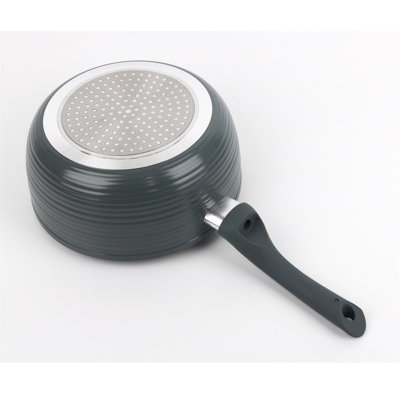 Grey 8 Piece Ribbed Cookware Set Non Stick Induction Pans Saucepans ...