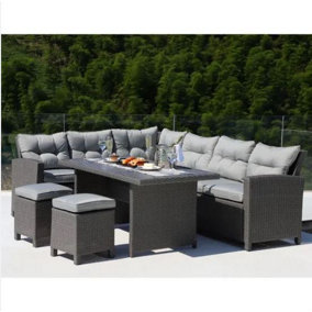 Grey 8 Seater Alu Wicker Corner Set Outdoor Garden Furniture
