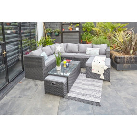 grey 9 seater corner rattan garden sofa set with rain cover