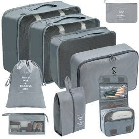Grey 9PC Cosmetic Washing Outdoor Luggage Storage Bag