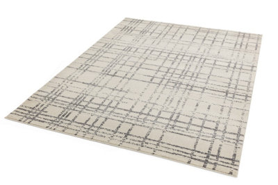 Grey Abstract Geometric Modern Tartan Easy to clean Rug for Dining Room-160cm X 230cm