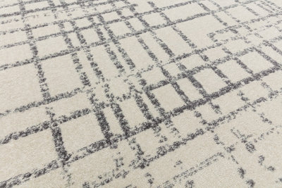 Grey Abstract Geometric Modern Tartan Easy to clean Rug for Dining Room-200cm X 290cm