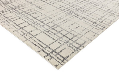 Grey Abstract Geometric Modern Tartan Easy to clean Rug for Dining Room-200cm X 290cm