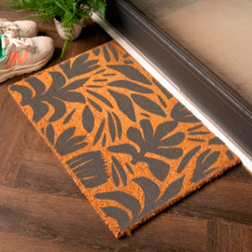 Grey Abstract Leaf Pattern Doormat