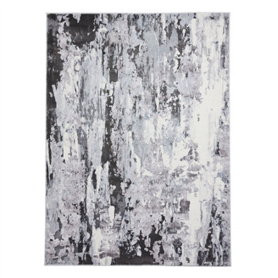 Grey Abstract Modern Easy To Clean Abstract Rug For Dining Room-120cm X ...