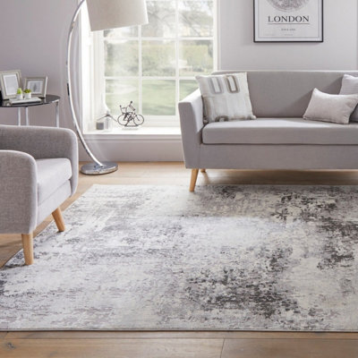 Grey Abstract Modern Easy to Clean Abstract Rug For Dining Room Bedroom ...