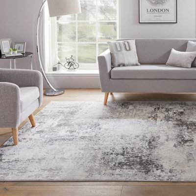 Grey Abstract Modern Easy to Clean Abstract Rug For Dining Room Bedroom And LivingRoom-275cm X 380cm