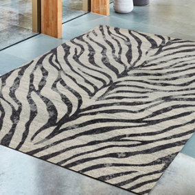 Grey Abstract Modern Easy to Clean Animal Rug For Dining Room -120cm X 170cm