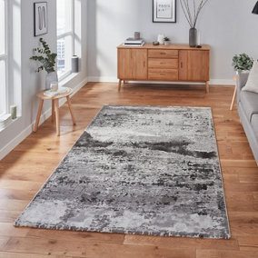 Grey Abstract Modern Easy to Clean Rug For DiningRoom Bedroom and Living Room -120cm X 170cm