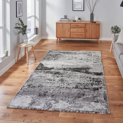Grey Abstract Modern Easy to Clean Rug For DiningRoom Bedroom and ...