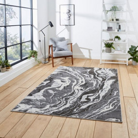 Grey Abstract Modern Easy to Clean Rug for Living Room Bedroom and Dining Room-120cm X 170cm