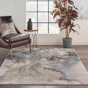 Grey Abstract Modern Luxurious Cotton Backing Rug for Living Room and Bedroom-117cm X 178cm