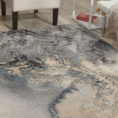 Grey Abstract Modern Luxurious Cotton Backing Rug for Living Room and Bedroom-239cm X 320cm