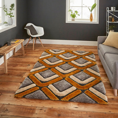 Grey Abstract Optical/ (3D)Handmade Modern Shaggy Acrylic Rug for Living Room, Bedroom - 150cm X 230cm