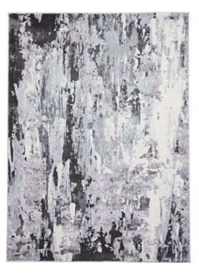 Grey Abstract Polypropylene Modern Rug For Bedroom , Guest Room, Utility Room-160cm X 220cm (5ft. 2in. X 7ft. 2in.)