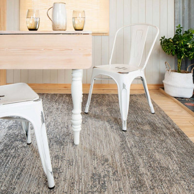 Grey Abstract Woven Textured Flatweave Easy Clean Distressed Indoor Outdoor Area Rug 120x170cm