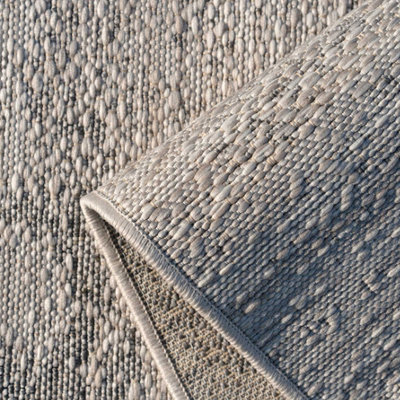 Grey Abstract Woven Textured Flatweave Easy Clean Distressed Indoor Outdoor Area Rug 120x170cm