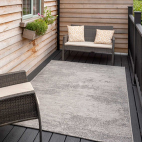 Grey Abstract Woven Textured Flatweave Easy Clean Distressed Indoor Outdoor Area Rug 160x230cm