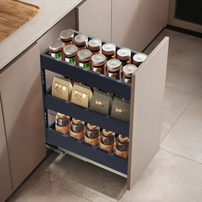 Grey Aluminium 3 Tier Slide Out Shelf,Pantry Shelves Drawers,Heavy Duty Under Sink Storage Organizer, 25cm W x 43cm L x 45cm H